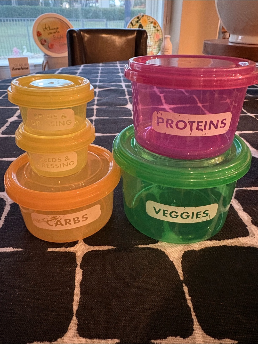 Set of Colorful Meal Prep Storage Containers - Proteins Veggies Carbs